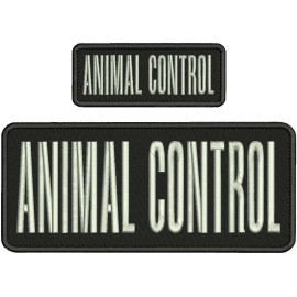 ANIMAL CONTROL EMBROIDERY PATCH 4X10 AND 2X5 HOOK ON BACK SILVER ON BLACK