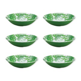 UPware Monstera Melamine Bowl Set, Round Bowls for Pasta, Rice, Soup, and Salad, BPA-Free, Dishwasher Safe, Shatter-Proof, Green, 8 Inch, Set of 6