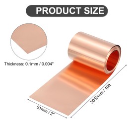sourcing map Pure Copper Sheet Roll, 0.1mm 22Ga Thick T2 Copper Flashing 3050mm x 51mm/10Ft x 2in Copper Strip Soft Copper Metal Foil Plate for Craft Electrical House Repair