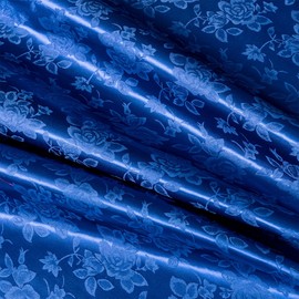 MaiMaiSuan 60" Wide Royal Blue Satin Floral Jacquard Fabric Shiny Silky Satin Fabric by The Yard for Table Runner，Napkins，Wedding，Dress，Bedding Sheet,DIY Crafts，5 Yards