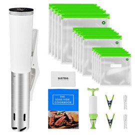 SUSTEAS Sous Vide,1200W Sous Vide Cooker with 15 Vacuum Bags Pump Recipe, Silence Sous Vide Machine Digital Timer Temperature Control, Immersion Circulator for Kitchen, IPX7, White