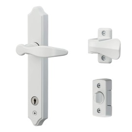 Ideal Security BK1215W ML Lever Set for Storm Doors and Screen Doors with Keyed Deadbolt Lock, 2-Posts with Tie-Down Screw, Surface Mount Handle, White