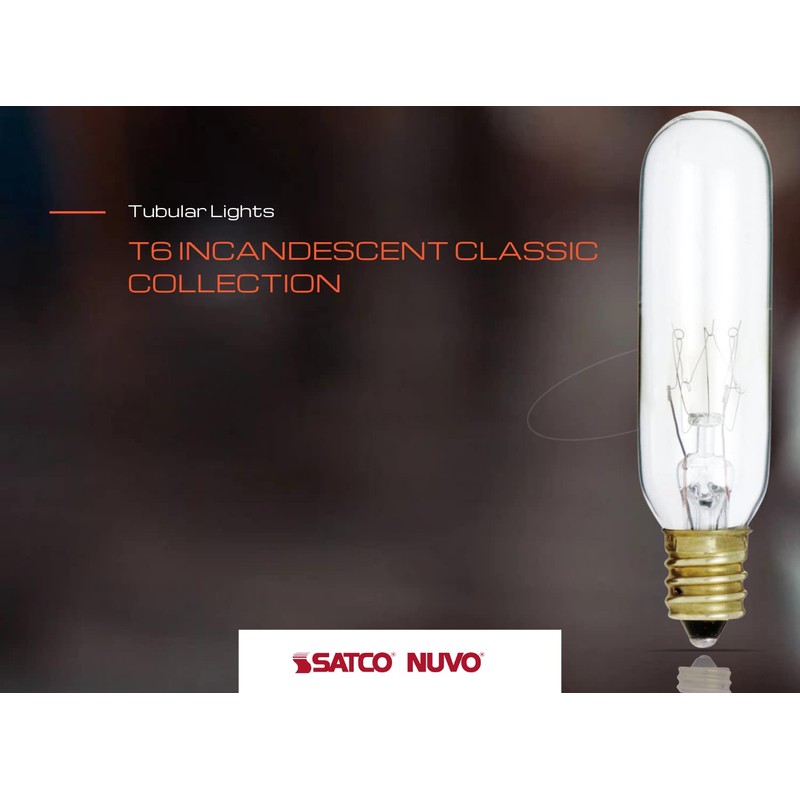 Satco S3912 145V Candelabra Base 15-Watt T6 Switchboard Bulb, Clear