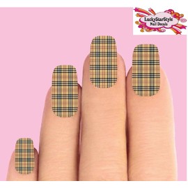 Handmade Waterslide Full Nail Decals Set of 10 - Tan Tartan Plaid