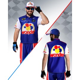 6PCS Unisex Adult Characters Costumes in Talladega Nights Shirt Hat Sunglasses Gloves and Small Flags Set Men Women Race Car Driver Costume for Car Racing and Watch The Races
