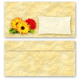 25 Envelopes (No Window) Flower Motif, Gerbera DIN Long (220 x 110 mm) Paper-Media