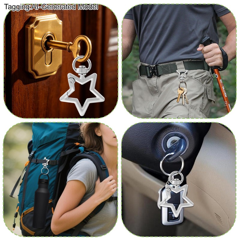 12 Pcs Star Carabiner Keychain, Y2K Silver Metal Keychain Accessories