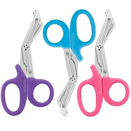 Trauma Shears, Medical Scissors 3-Pack, Premium Bandage Scissors for Nurses, 7.5" Nursing Scissors, Surgical Scissors, Nurse Scissors, Emergency First Aid Scissors, EMT Shears (Blue, Pink, Purple)