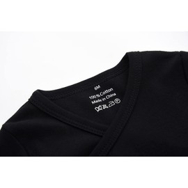 BINIDUCKLING Pack of 3 Baby Boys Girls Long Sleeve Wrap Bodysuits - 100% Cotton Baby Bodysuit with Side Poppers for Newborns - 12 Months, black
