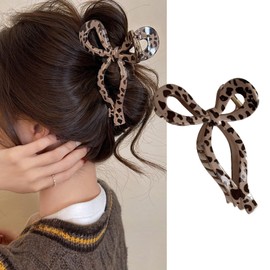 Bow Hair Clips for Women, Cute Brown Bow-knot Hair Jaw Clip Strong Hold Bows Ribbon Shark Clips Autumn Cheetah Print Hair Claw Clips Harvest Party Gift Thanksgiving Hair Accessories for Women Girls