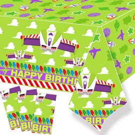 METIXOZE Buzz Cartoon Year Birthday Tablecloth Light Inspired Story Table Cloths Party Decorations Supplies, 2pcs