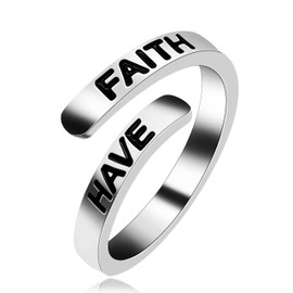 Uloveido Stainless Steel Have Faith Mantra Inspirational Wedding Band Ring Religious Jewelry Gifts for Best Friend Y779 (silver, 9)