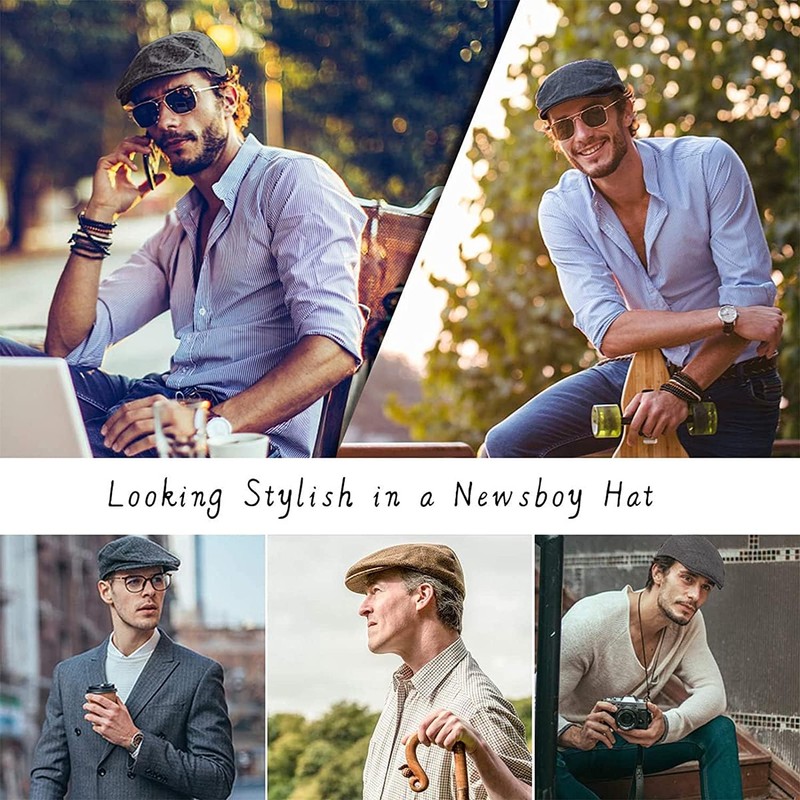Wantonfy Men's Beret Cap Flat Cap Barret Flat Cap Newsboy
