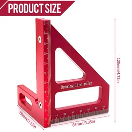 3D Square Protractor, 45/90 Degree Mitre Angle Made of Aluminium Alloy, Precise Carpenter's Angle, 3D Angle Stop, Multi-Purpose Measuring Tool for Engineer, Carpenter, Red