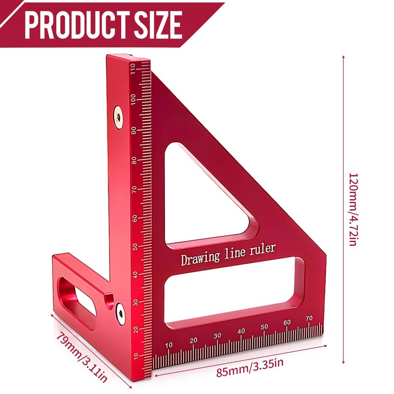 3D Square Protractor, 45/90 Degree Mitre Angle Made of Aluminium