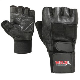 MRX BOXING & FITNESS Weight Lifting Leather Glove with Long Wrist Strap Gym Workout Black (XX Large)