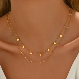 Kyazeo Dainty Layered Necklaces for Women 18K Gold Plated Tiny Coin Choker Chain Charm Pendant Necklace Trendy Jewelry