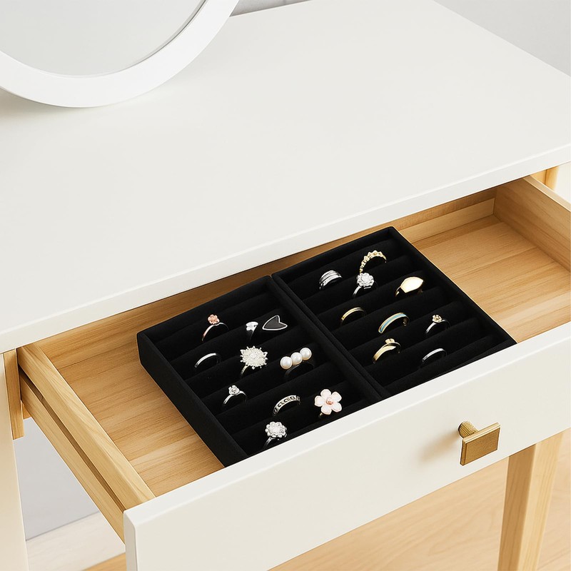Xyembu 2 PCS Black Velvet Stackable Ring Organizer Tray, Earrings