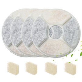 Cat Water Fountain Filter Replacement - BOODIDI,4 Pack Replacement Filters and 4 Pack Replacement Pre-Filters Sponge for 2.4L/81oz Pet Fountain Small Dog Water Dispenser,Five-Stage Filtration System
