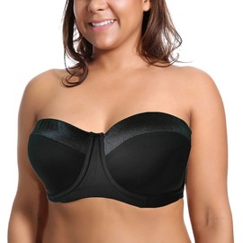 Olivachel Women's Strapless Bra 32-46 B/C/D/DD/DDD/G 1/2 Cup Plus Size Balconette Bra H059 (38G, Black)