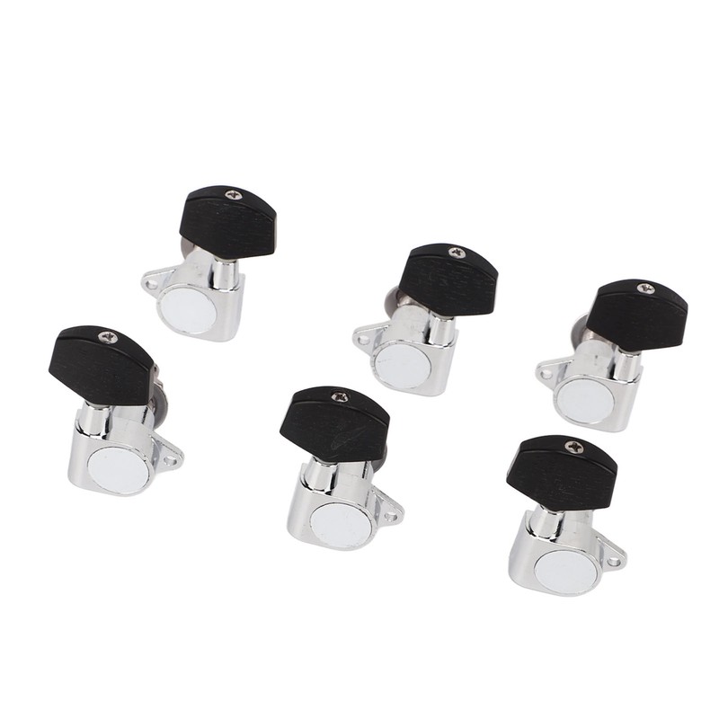 6 Pcs Guitar Tuning Pegs 3L3R Metal Body Black Wood