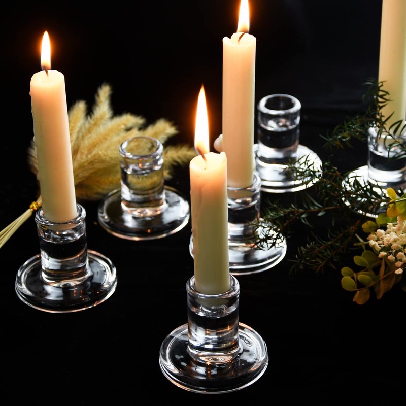 AGLARY 12pcs Taper Candle Holders, Glass Crystal Candlestick Holders Bulk,