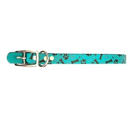Show Me Country New Teal Biothane Dog Collar with Paws & Dog Bone, Medium
