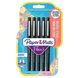 Paper Mate Flair Felt Tip Pens | Medium Point (0.7mm) | Black | 5 Count