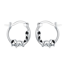 ROMANTICWORK 925 Sterling Silver Cute Rabbit/Cat/Raccoon/Wolf/Bee Hoop Earrings Hanging Earrings for Women Ladies Girls, Sterling Silver
