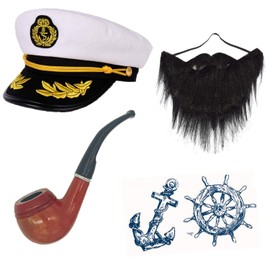Feacole Sailor Ship Yacht Boat Captain Hat Costume Accessories - Sailor Cap,Wooden Pipe,Aviator Sunglasses White
