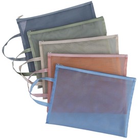 Zippered File Bag with Handle, Contact Bag, Document File, A4, 5 Colors, 5 Pieces, Handle, Portable, Translucent, Large Capacity, Document Organizer, Office Supplies, Travel Storage, Receipt File,