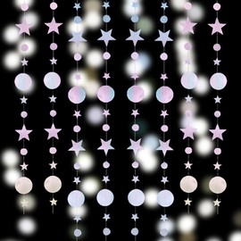 YAANBUNB Pack of 4 Paper Garlands Glitter Paper Garlands Round Decorative Stars Garland 5 cm x 4 m Paper Garland Circles Hanging Paper Garland Glitter Round Circle Banner for Birthday Wedding Party