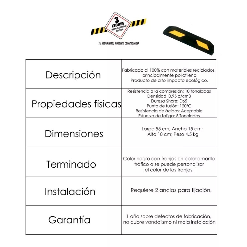 FR Tope De Estacionamiento Polietileno Para Piso 55 Cm Fr-55