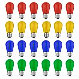 GvvooHome 24 Pack LED S14 Colored Light Bulbs for Outdoor String Lights, Shatterproof 1W Replacement Bulbs for Patio Lights, Dimmable, 2200K Warm White, E26 Base, Multi-Color: Red/Blue/Yellow/Green
