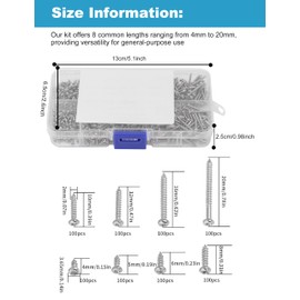 800pcs Pan Head Self-Tapping Screws, M2 Pan Head Screws Carbon Steel Wood Screws Assortment Kit with Storage Box