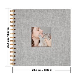 Yopih Scrapbook Photo Albums Linen Cover 20.5x20.5 cm Hardcover Kraft White Pages Memory Scrapbooking Book for Wedding Travel Baby Shower Guest Book, 20 Sheets/40 Pages, Grey