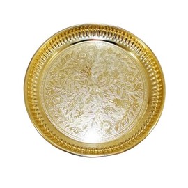 Set of 2 Decorative Brass Prasad Plate for Pooja Utensils Plate Item Articles for Indian Traditional Housewarming Pooja Items Festival Decorations Pooja Kit Home Decor(Size:-4")(Golden)