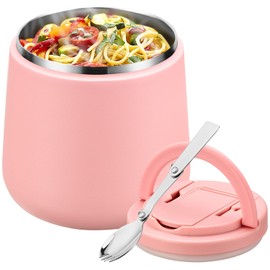 Soup Thermo for Hot Food 20oz Lunch Containers with Buckle Lid Wide Mouth Hot Food Jar Vacuum Insulated Stainless Steel Bento Box Leakproof with Spoon(Pink)