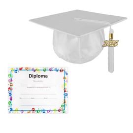 Class Act Graduation Kindergarten Preschool Unisex Shiny Graduation Cap and Tassel with Diploma Certificate, White