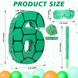 Gemscream Gemscream Number 6 Cartoon Turtle Theme Pi?ata Set 13.7 x 9.8 x 1.9 Inch Green Turtle Pi?ata with Blindfold Stick and Confetti for Kids Boys Girls Animal Birthday Decoration Supplies Game Props