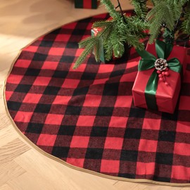 Leisuremix Christmas Tree Skirt 36 inches Buffalo Plaid Tree Skirt, Black and Red Xmas Tree Skirt for Christmas Tree Holiday Decoration