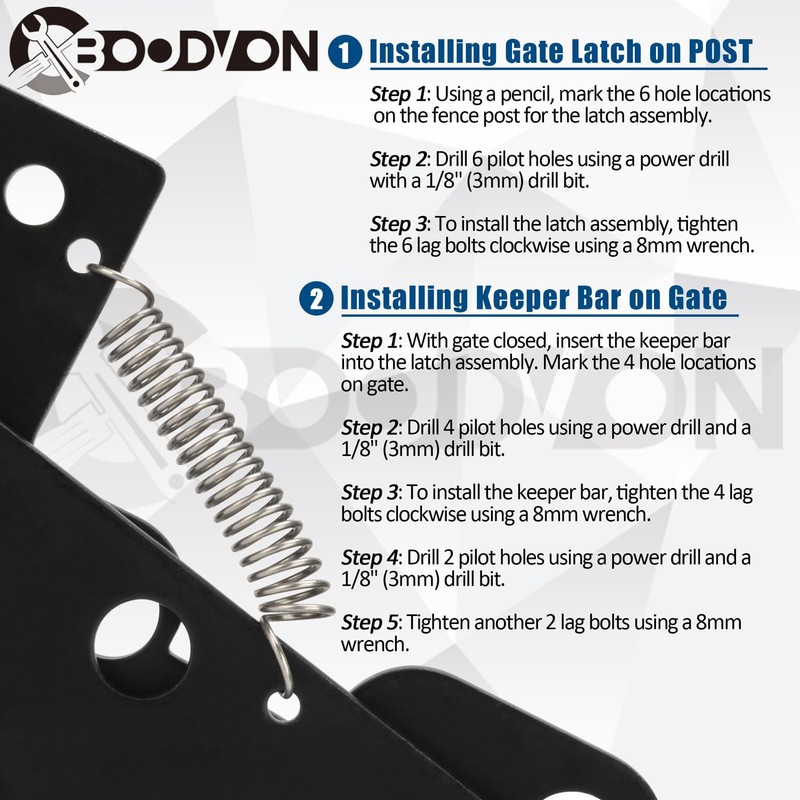 BOODVON Self Locking Gate Latch for Wooden Fence, Heavy Duty