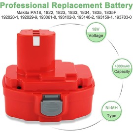 Hanaix 18V 4000mAh Ni-MH Battery Compatible with Makita PA18 1822 1823 1833 1834 1835 1835F 192826-5 192827-3 192828-1 192829-9 193159-1 193140-2 193102-0 194105-7