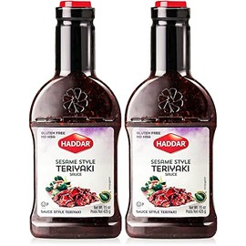 Haddar Sesame Style Sweet Teriyaki Sauce Marinade, 15oz (2 Pack) | No High Fructose Corn Syrup, Low Sodium, No MSG, Gluten Free, Soy Free | Great for Marinades & Dipping | Kosher (Including Passover)