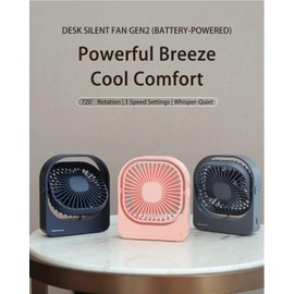 Mottinhill Desktop Silent Fan Wireless - 720° Rotation, 3 Speed Settings, Ultra Quiet, Long Lasting Life, Portable Cooling Fan for Office, Home, Dorm - F102 (Navy Blue)