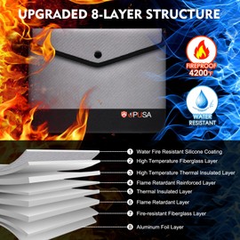 Upusa 5200℉ Fireproof Document Bag,Waterproof Fireproof Bag with Heat Insulated,Fireproof Money Bag for Important Documents and Valuables 11" X 7.7"(Grey)