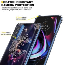 Moto Edge 2021 Floral Case: Slim, Soft, Shockproof TPU Bumper - Dark Purple