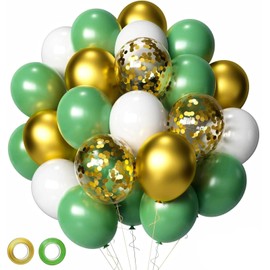 Ovanda Wedding Decoration Balloons Green Gold 30 Pieces 12 Inches Sage Green Gold White Air Balloons Confetti Metallic Balloons for Boys Girls Birthdays, Wedding, Baby Shower, Baby Shower, Anniversary