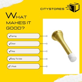 Citystores® Gold Door Stopper | Heavy Duty Spring Spiral Floor Stop for Easy Wall Use | Rubber Base