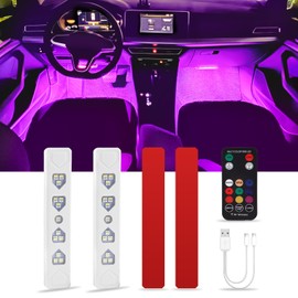 CARFIB Interior Car Lights USB Rechargeable with Wireless Remote Control Portable RGB Neon Ambient Lighting Cool Atmosphere Light Inside Kit Magnetic for Cars Truck 2Pcs